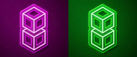 Glowing neon line Blockchain technology icon isolated on purple and green background. Cryptocurrency data. Abstract geometric block chain network technology business. Vector.のイラスト素材
