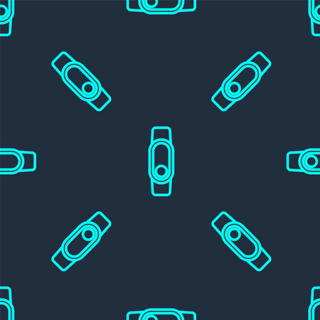 Green line Smartwatch icon isolated seamless pattern on blue background. Vector.