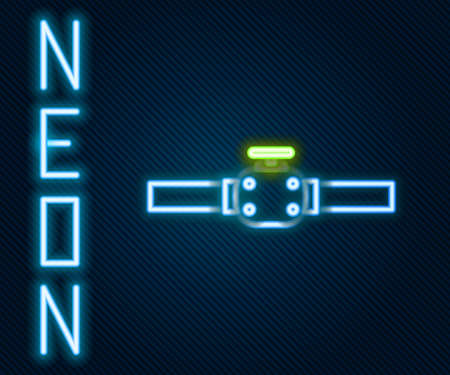 Glowing neon line Industry metallic pipes and valve icon isolated on black background. Colorful outline concept. Vector Illustration.のイラスト素材