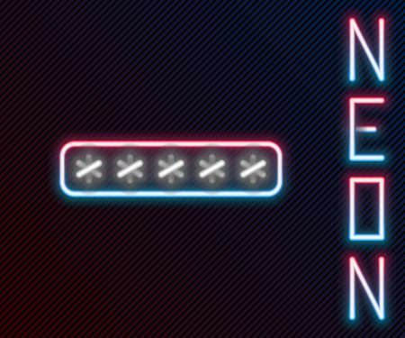 Glowing neon line Password protection and safety access icon isolated on black background. Security, safety, protection, privacy concept. Colorful outline concept. Vector Illustrationのイラスト素材