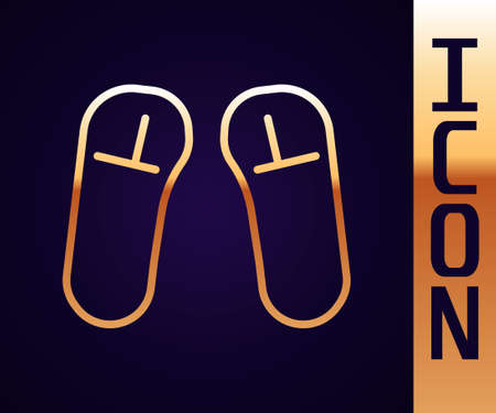 Gold line Slipper icon isolated on black background. Flip flops sign. Vector Illustration.のイラスト素材