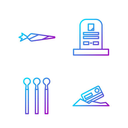 Set line Cocaine and credit card, Matches, Marijuana joint and Tombstone with RIP written. Gradient color icons. Vectorのイラスト素材