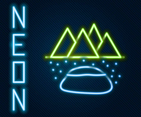 Glowing neon line Oilfield icon isolated on black background. Natural resources, oil and gas production. Colorful outline concept. Vector Illustrationのイラスト素材