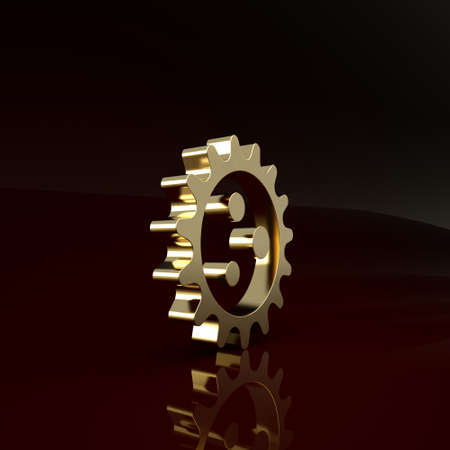 Gold Virus icon isolated on brown background. Corona virus 2019-nCoV. Bacteria and germs, cell cancer, microbe, fungi. Minimalism concept. 3d illustration 3D renderの写真素材