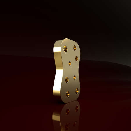 Gold Sponge with bubbles icon isolated on brown background. Wisp of bast for washing dishes. Cleaning service logo. Minimalism concept. 3d illustration 3D renderの写真素材