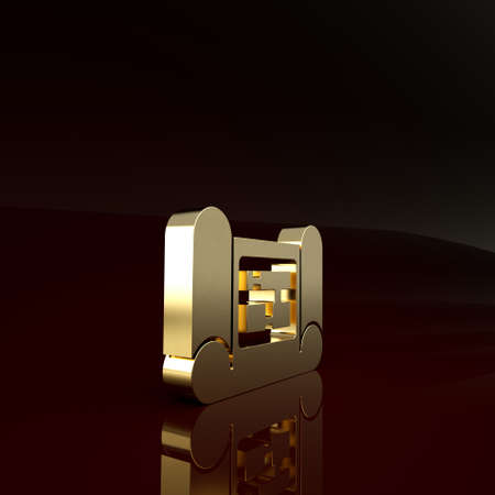 Gold House plan icon isolated on brown background. Minimalism concept. 3d illustration 3D renderの写真素材