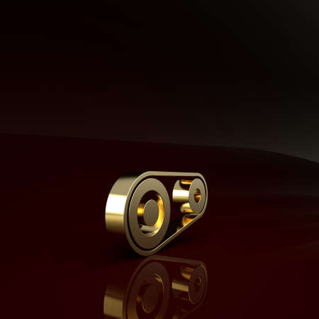 Gold Timing belt kit icon isolated on brown background. Minimalism concept. 3d illustration 3D renderの写真素材