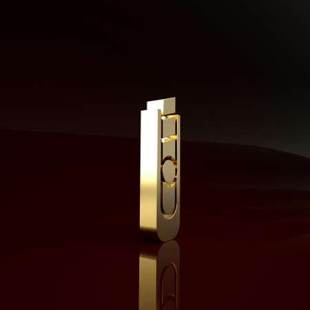 Gold Stationery knife icon isolated on brown background. Office paper cutter. Minimalism concept. 3d illustration 3D renderの写真素材