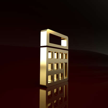 Gold Calculator icon isolated on brown background. Accounting symbol. Business calculations mathematics education and finance. Minimalism concept. 3d illustration 3D renderの写真素材