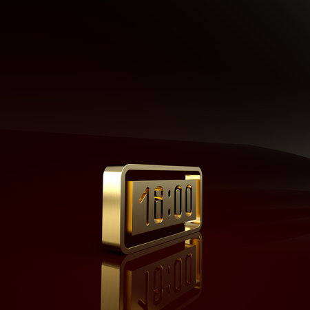 Gold Digital alarm clock icon isolated on brown background. Electronic watch alarm clock. Time icon....