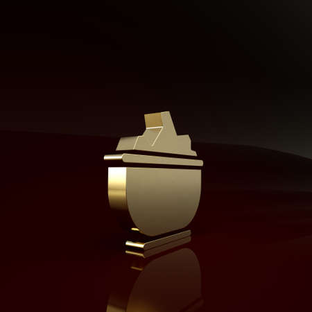 Gold Sea salt in a bowl icon isolated on brown background. Minimalism concept. 3d illustration 3D renderの写真素材