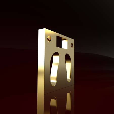 Gold Bathroom scales icon isolated on brown background. Weight measure Equipment. Weight Scale fitness sport concept. Minimalism concept. 3d illustration 3D renderの写真素材