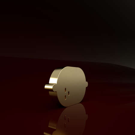 Gold Lemon icon isolated on brown background. Minimalism concept. 3d illustration 3D renderの写真素材