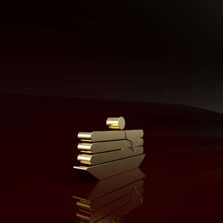 Gold Stack of pancakes icon isolated on brown background. Baking with syrup and cherry. Breakfast concept. Minimalism concept. 3d illustration 3D renderの写真素材