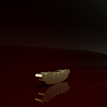Gold Hotdog sandwich icon isolated on brown background. Sausage icon. Fast food sign. Minimalism...
