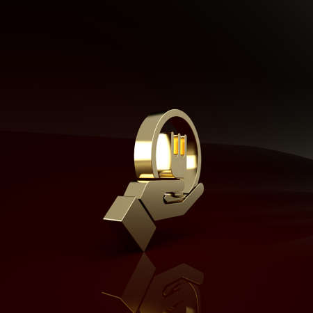 Gold Online ordering and fast food delivery icon isolated on brown background. Minimalism concept. 3d illustration 3D renderの写真素材