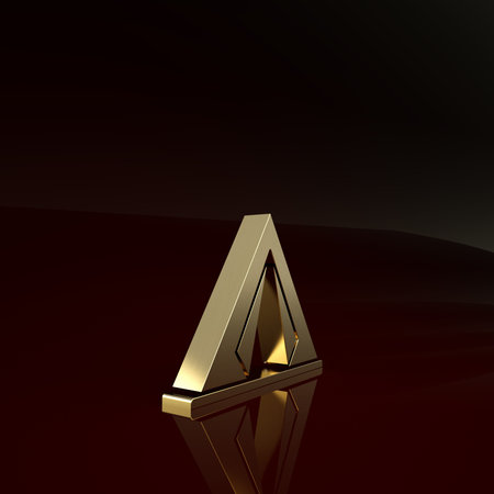 Gold Tourist tent icon isolated on brown background. Camping symbol. Minimalism concept. 3d...