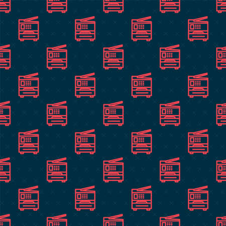 Red line Printer icon isolated seamless pattern on black background. Vector Illustrationのイラスト素材