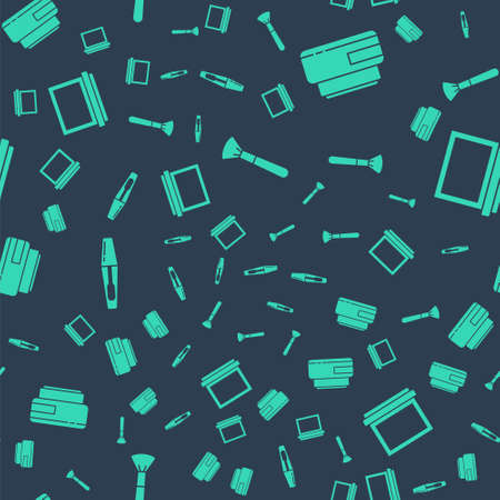 Set Makeup brush, Cream or lotion cosmetic tube, Mascara brush and Makeup powder with mirror on seamless pattern. Vectorのイラスト素材