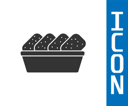 Grey Chicken nuggets in box icon isolated on white background. Vector Illustrationのイラスト素材