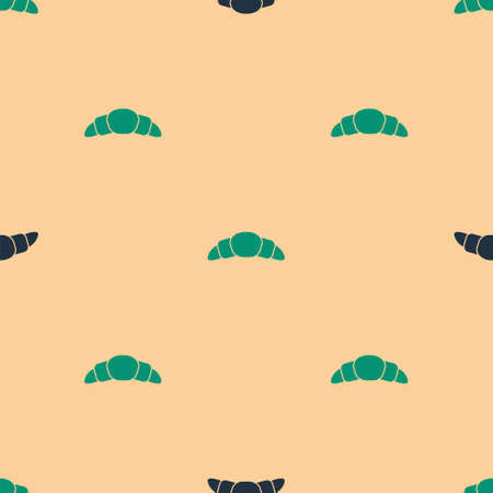 Green and black Croissant icon isolated seamless pattern on beige background. Vector Illustrationのイラスト素材