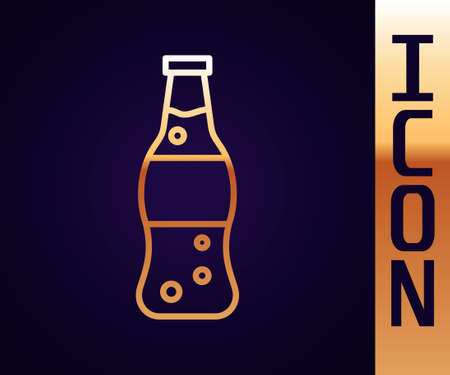 Gold line Bottle of water icon isolated on black background. Soda aqua drink sign. Vector Illustrationのイラスト素材