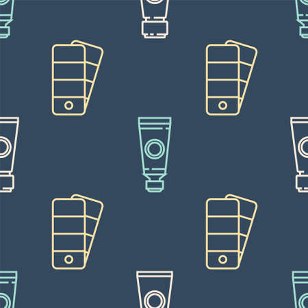 Set line Tube with paint palette, Palette and Tube with paint palette on seamless pattern. Vectorのイラスト素材