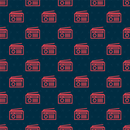 Red line Radio with antenna icon isolated seamless pattern on black background. Vector Illustrationのイラスト素材