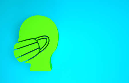 Green Man face in a medical protective mask icon isolated on blue background. Quarantine. Minimalism concept. 3d illustration 3D renderの写真素材