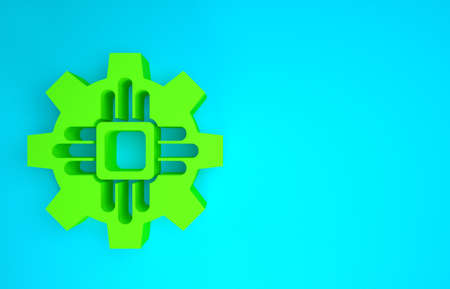 Green Processor icon isolated on blue background. CPU, central processing unit, microchip, microcircuit, computer processor, chip. Minimalism concept. 3d illustration 3D renderの写真素材