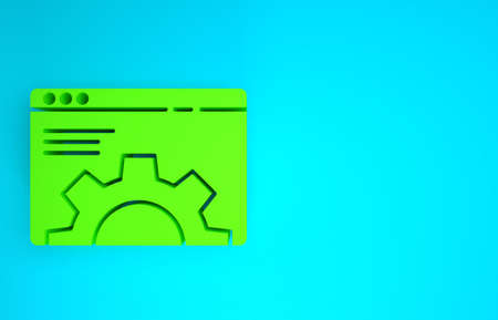 Green Browser setting icon isolated on blue background. Adjusting, service, maintenance, repair, fixing. Minimalism concept. 3d illustration 3D renderの写真素材