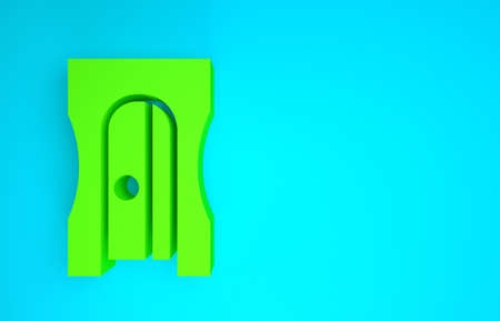 Green Pencil sharpener icon isolated on blue background. Minimalism concept. 3d illustration 3D renderの写真素材