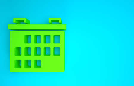 Green Calendar icon isolated on blue background. Event reminder symbol. Minimalism concept. 3d illustration 3D renderの写真素材