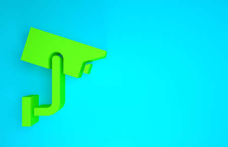 Green Security camera icon isolated on blue background. Minimalism concept. 3d illustration 3D renderの写真素材