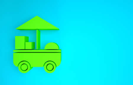 Green Fast street food cart icon isolated on blue background. Urban kiosk. Minimalism concept. 3d illustration 3D renderの写真素材