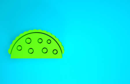 Green Taco with tortilla icon isolated on blue background. Traditional mexican fast food menu. Minimalism concept. 3d illustration 3D renderの写真素材