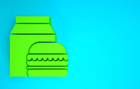Green Online ordering and burger delivery icon isolated on blue background. Minimalism concept. 3d illustration 3D renderの写真素材