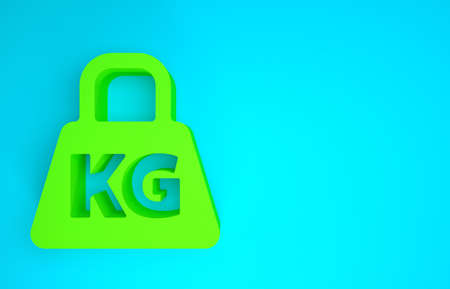 Green Weight icon isolated on blue background. Kilogram weight block for weight lifting and scale. Mass symbol. Minimalism concept. 3d illustration 3D renderの写真素材