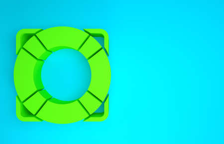 Green Lifebuoy icon isolated on blue background. Lifebelt symbol. Minimalism concept. 3d illustration 3D renderの写真素材