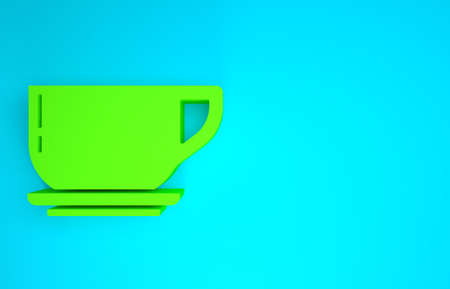 Green Coffee cup icon isolated on blue background. Tea cup. Hot drink coffee. Minimalism concept. 3d illustration 3D renderの写真素材