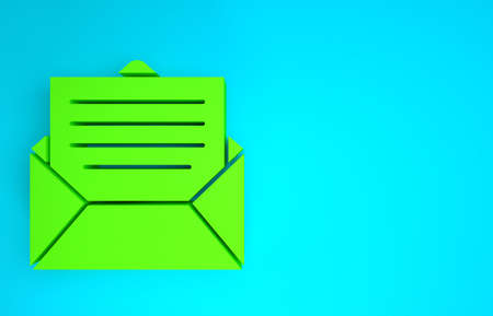 Green Envelope icon isolated on blue background. Email message letter symbol. Minimalism concept. 3d illustration 3D renderの写真素材