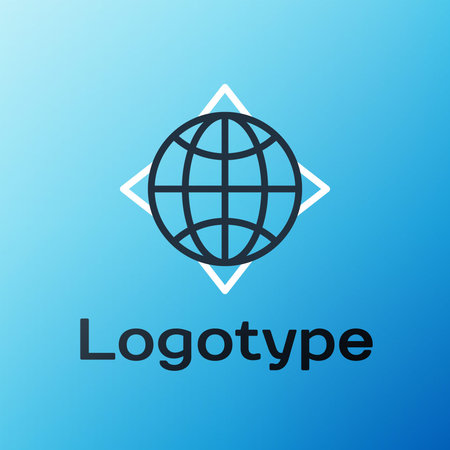 Line World globe with compass icon isolated on blue background. Colorful outline concept. Vector...