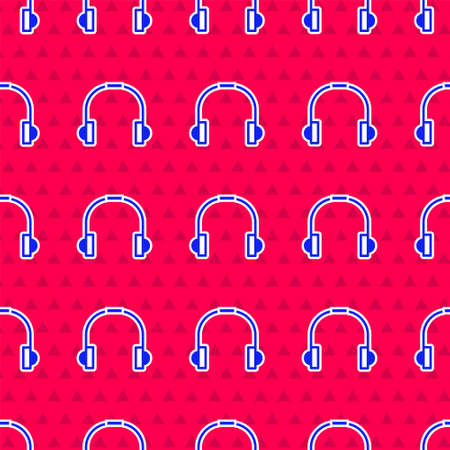 Blue Headphones icon isolated seamless pattern on red background. Earphones. Concept for listening to music, service, communication and operator. Vector Illustrationのイラスト素材