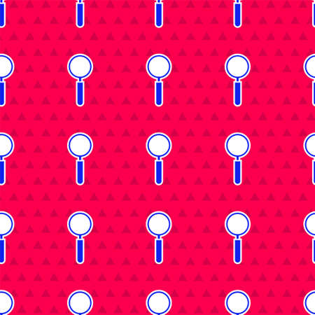 Blue Magnifying glass icon isolated seamless pattern on red background. Search, focus, zoom, business symbol. Vector Illustrationのイラスト素材