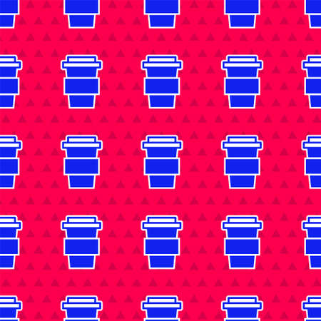 Blue Coffee cup to go icon isolated seamless pattern on red background. Vector Illustrationのイラスト素材