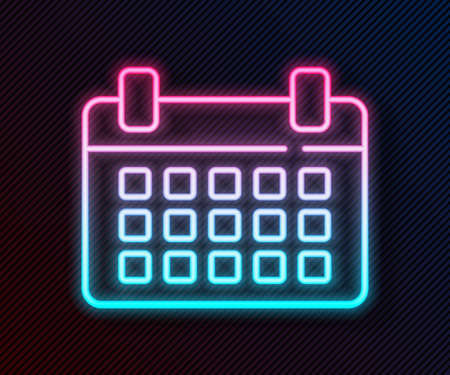 Glowing neon line Calendar icon isolated on black background. Event reminder symbol. Vector Illustrationのイラスト素材