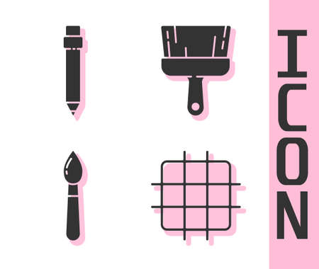 Set Grid graph paper, Pencil with eraser, Paint brush and Paint brush icon. Vectorのイラスト素材
