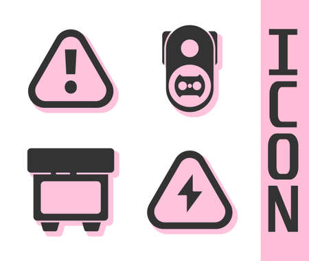 Set High voltage, Exclamation mark in triangle, Fuse and Electrical outlet icon. Vectorのイラスト素材