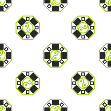 Line Yin Yang symbol of harmony and balance icon isolated seamless pattern on white background. Vector Illustrationのイラスト素材