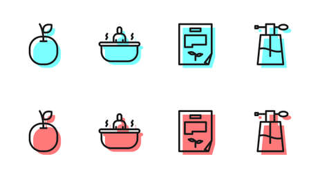Set line Leaf document, Apple, Bathtub and Perfume icon. Vectorのイラスト素材